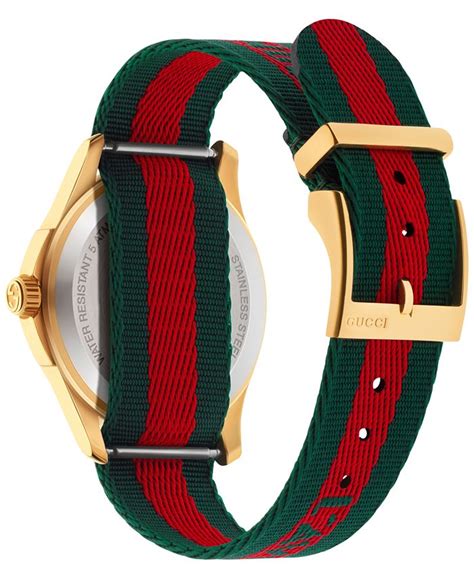 gucci green & red striped nylon strap watch|Gucci green shoes.